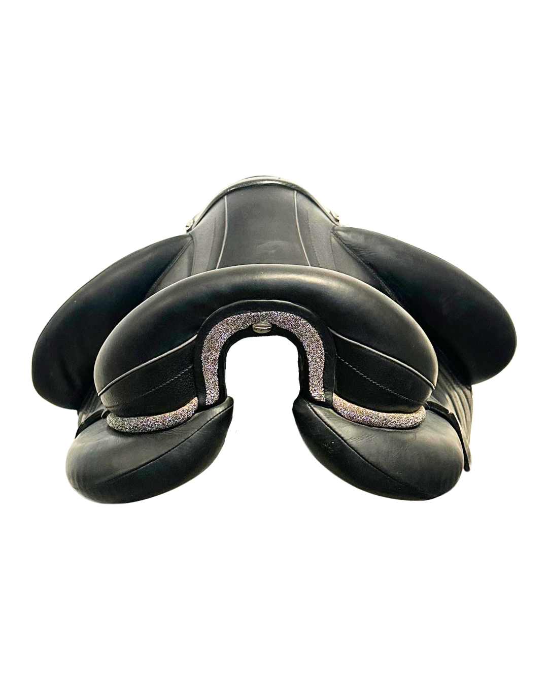 Black leather saddle on a white background