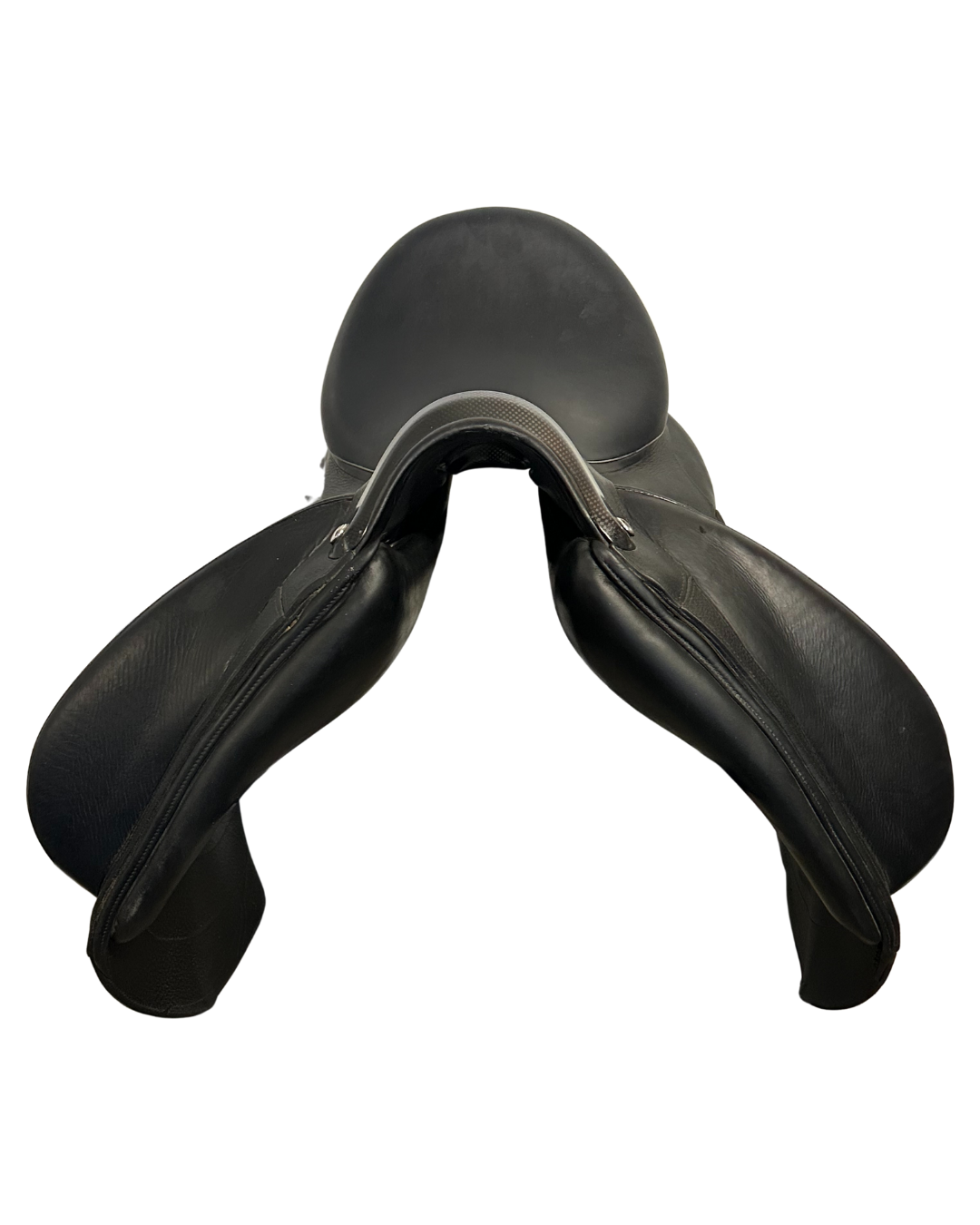 Black leather saddle on a white background