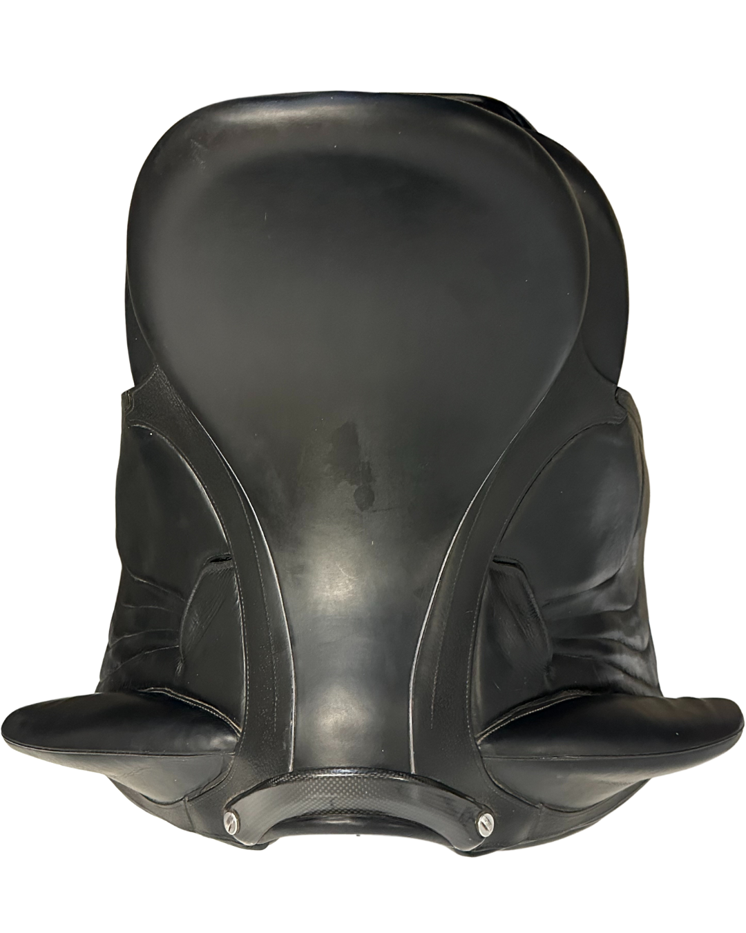 Black leather motorcycle seat on a white background