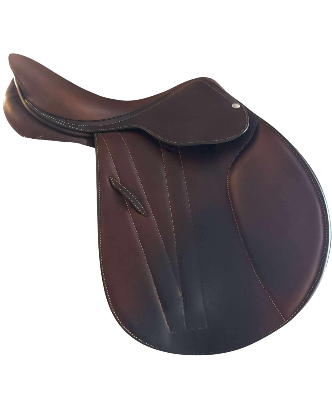 Brown authentic leather saddle on a white background