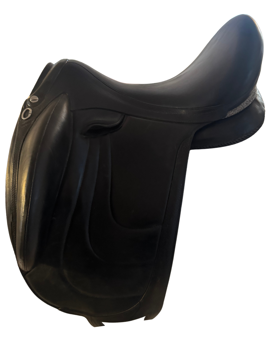 Black leather clean saddle on a white background