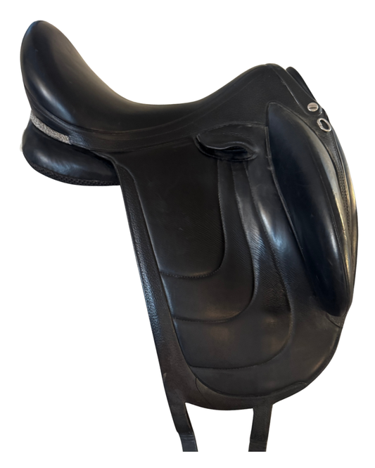 Black leather saddle on a white background