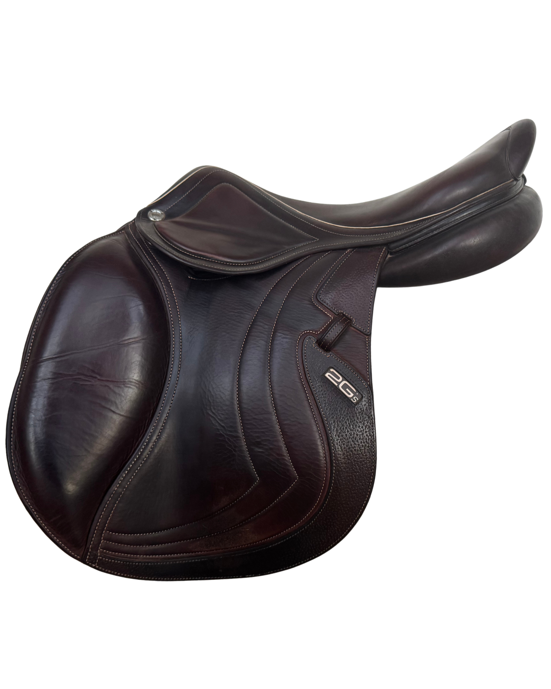 Brown leather saddle on a white background 