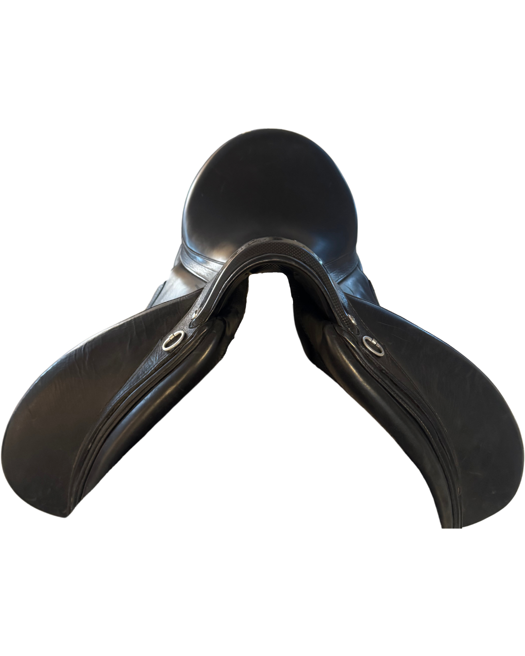 Black leather saddle on a white background